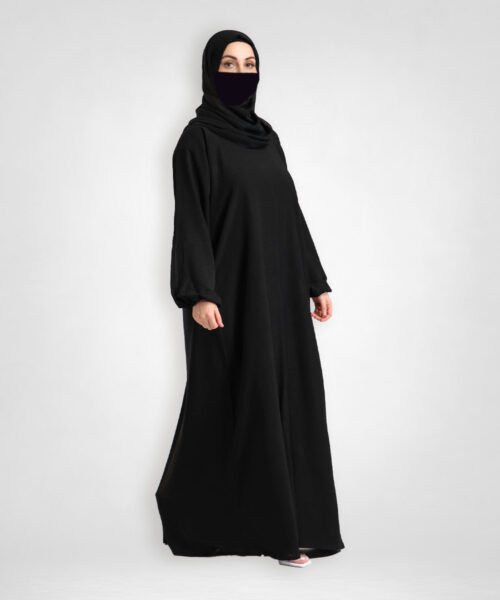 Basic Everyday Abaya with Elastic Sleeves - Black