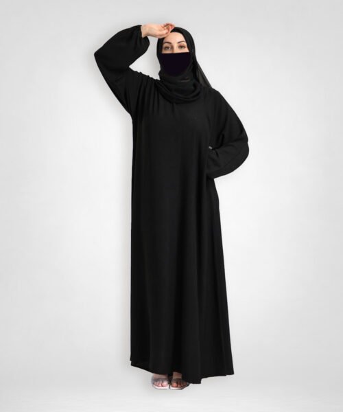 Basic Everyday Abaya with Elastic Sleeves - Black