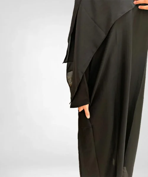 Closed Abaya with Pockets and Hijab - Black