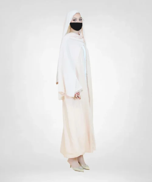 3-Piece Abaya Set with Embroidered Sleeves - Beige