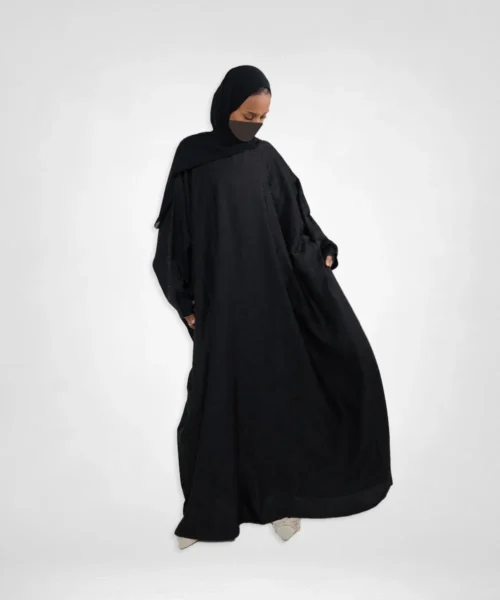 Luxé Jacquard Butterfly Abaya - Black