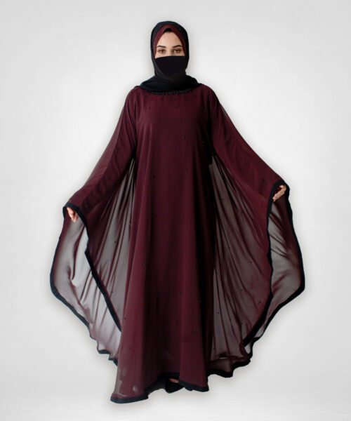 Flowy Batwing Abaya - Burgundy