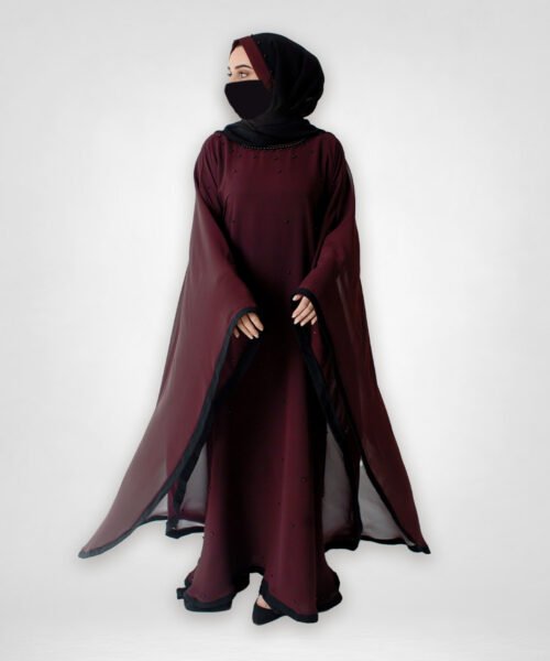Flowy Batwing Abaya - Burgundy