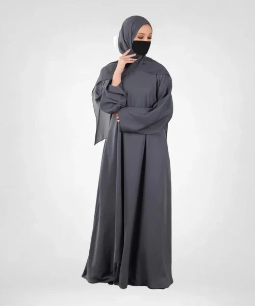 Casual Abaya with Pockets and Hijab - Grey