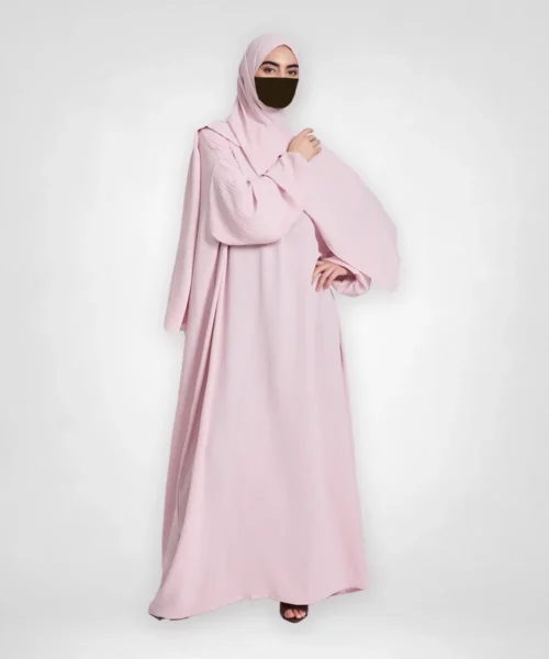 Front Zip Abaya with Attached Hijab - Blush