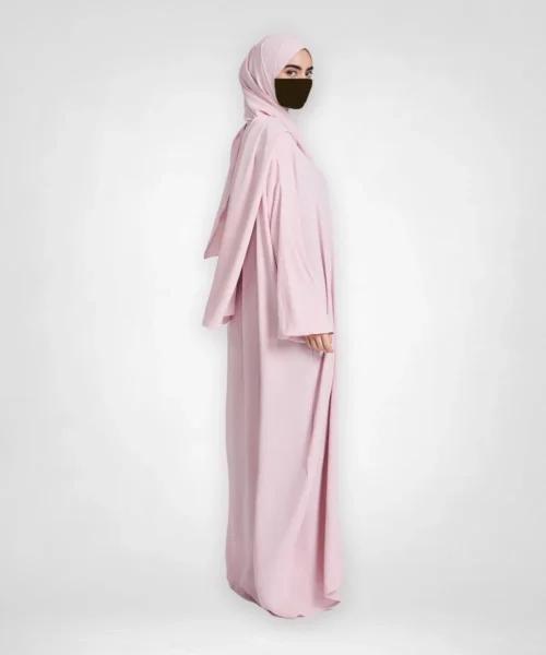 Front Zip Abaya with Attached Hijab - Blush