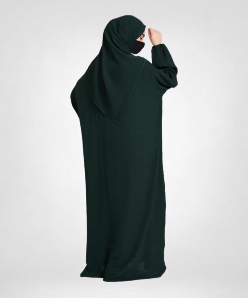 Front Zip Closed Abaya with Hijab - Forest Green