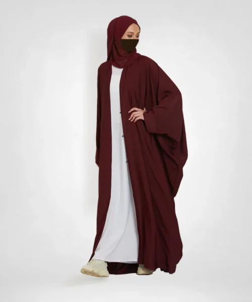 Elegant Deep Maroon Farasha Open Abaya