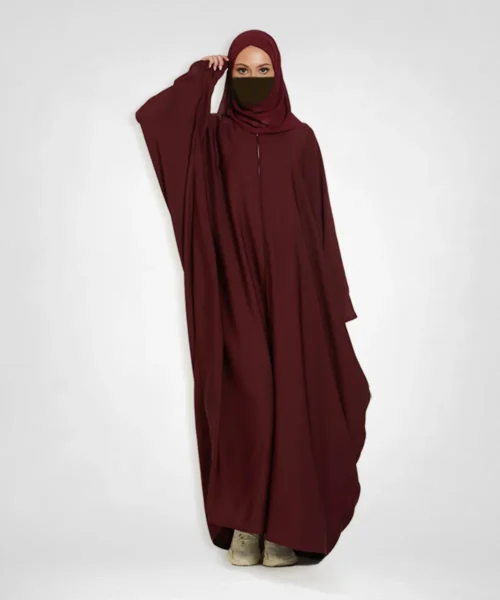 Elegant Deep Maroon Farasha Open Abaya