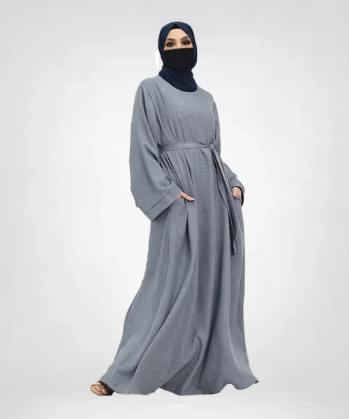 Plain Linen-Feel Abaya - Denim
