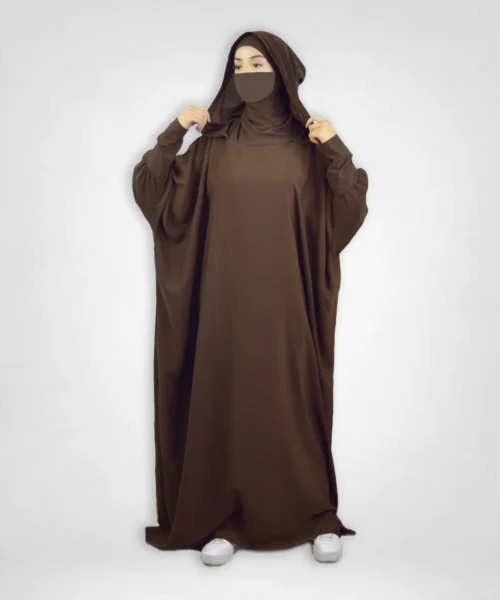 Hooded Abaya with Attached Hijab - Coffee