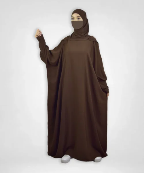 Hooded Abaya with Attached Hijab - Coffee