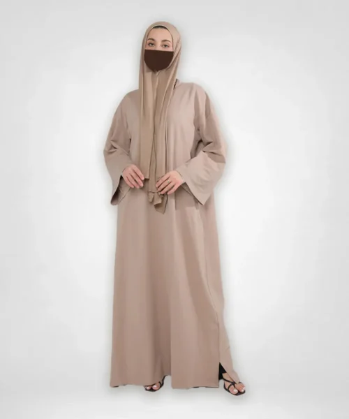 Oversized Tee-Style Cotton Abaya - Light Brown