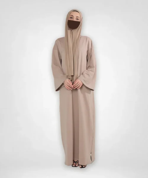 Oversized Tee-Style Cotton Abaya - Light Brown