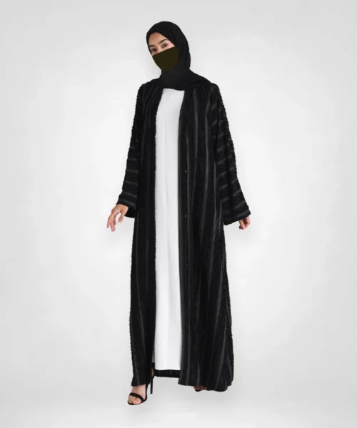 Premium Plain Black Emirati Open Abaya