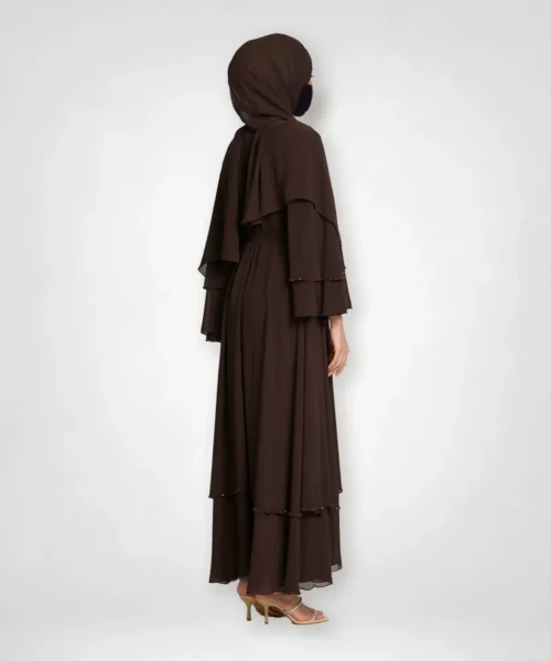 Navy & White Layered Open Abaya with Embellishment