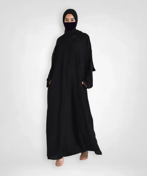 Premium Plain Abaya with Zip Pockets - Black