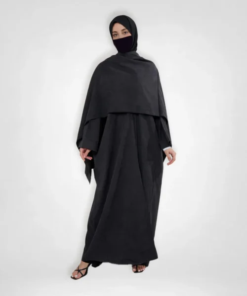 Open Abaya with Pluto Scarf Detail
