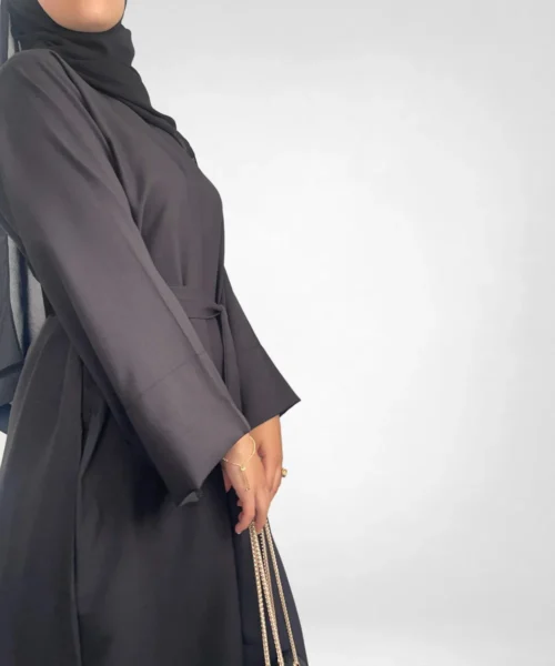 Everyday Closed Abaya Set in Soft Linen - Coal