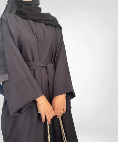 Everyday Closed Abaya Set in Soft Linen - Coal