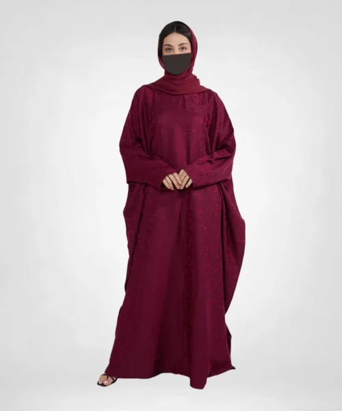 Luxé Jacquard Butterfly Abaya - Ruby