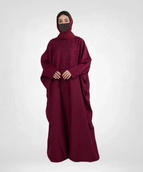 Luxé Jacquard Butterfly Abaya - Ruby