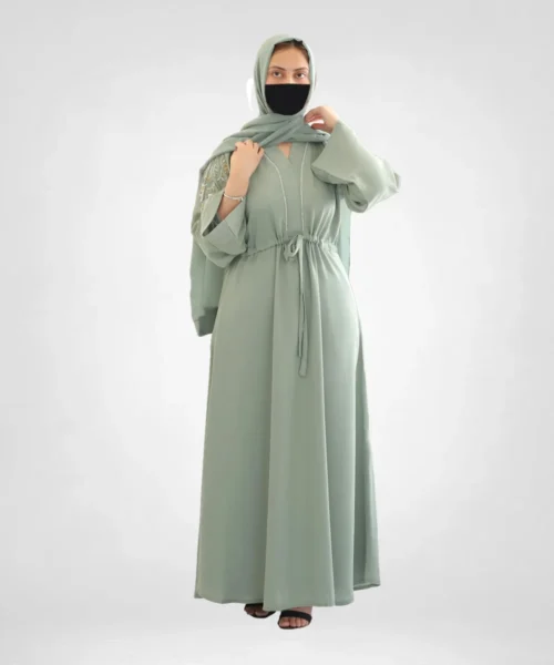 Embellished Closed Abaya Set - Sage Green