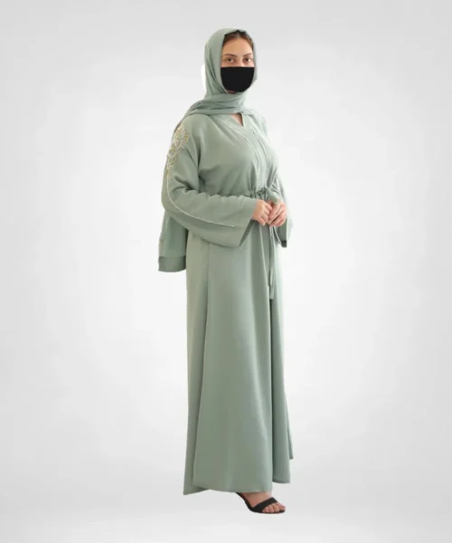 Embellished Closed Abaya Set - Sage Green