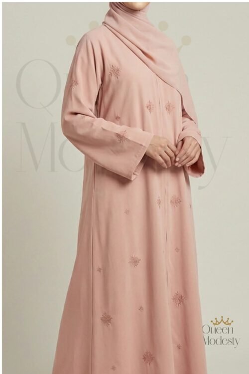 Dusty Rose Embellished Open Abaya | Lightweight with Delicate Detailing