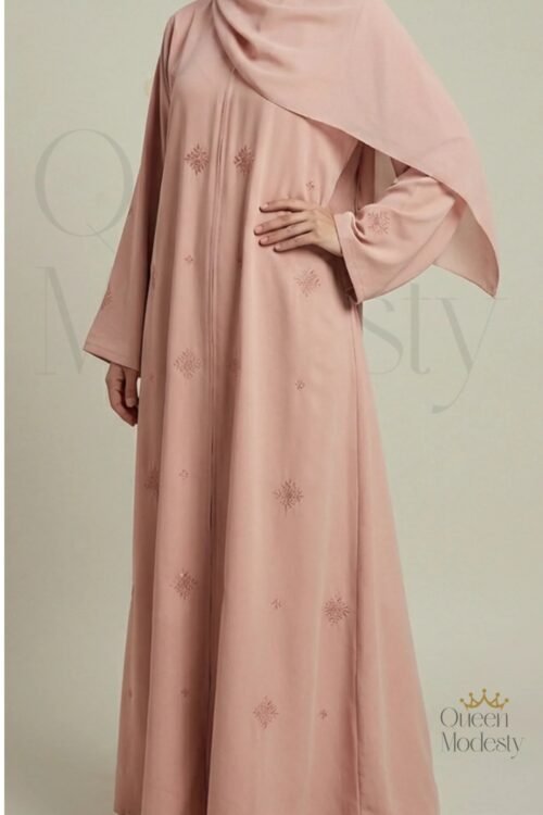 Dusty Rose Embellished Open Abaya | Lightweight with Delicate Detailing