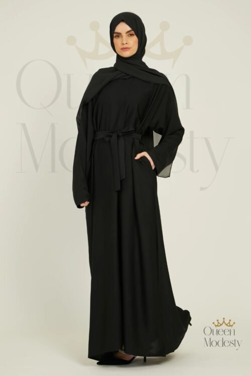 Plain Black Closed Abaya with Pockets | Essential Quality Nidha