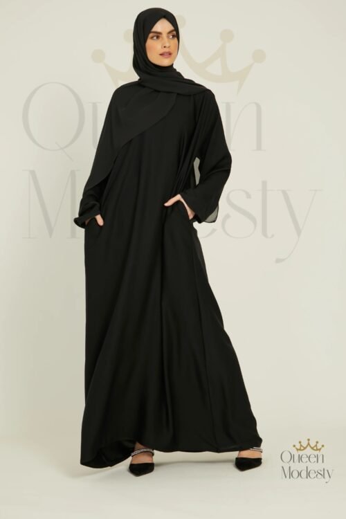 Plain Black Closed Abaya with Pockets | Essential Quality Nidha