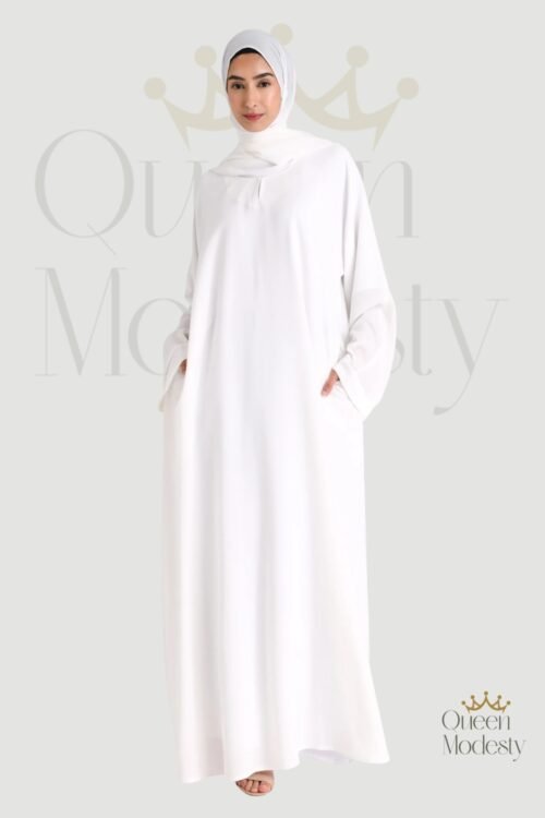 Premium White Textured Abaya with Zip Pockets | Ideal for Hajj & Umrah