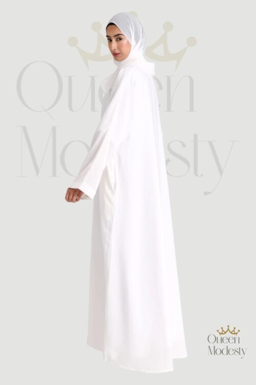 Premium White Textured Abaya with Discreet Zip Pockets | Ideal for Hajj & Umrah