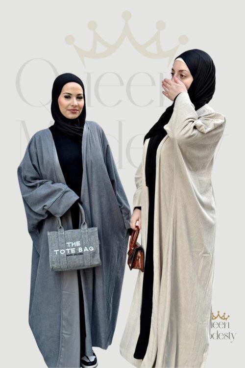 Corduroy Butterfly Kimono Open Abaya | Soft Textured Layering Piece for Winter