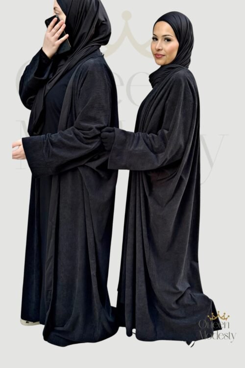 Corduroy Butterfly Kimono Open Abaya | Soft Textured Cover-Up for All Seasons