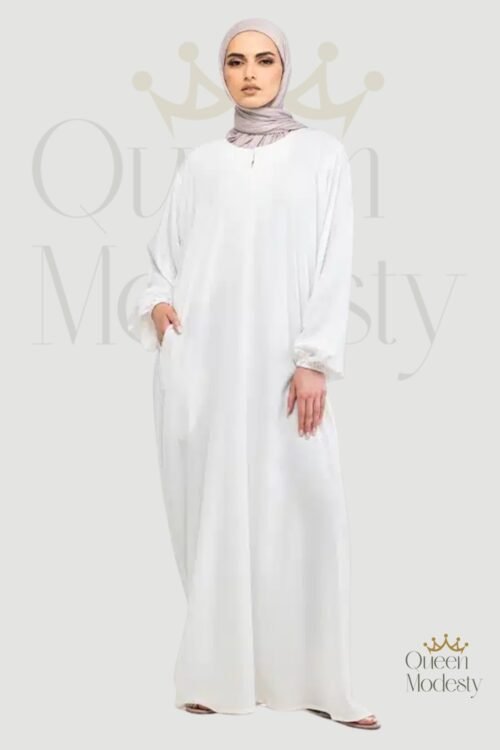 Hajj & Umrah White Abaya with Puffed Sleeves | Premium Breathable Fabric