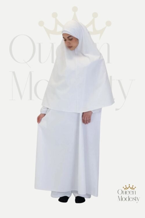 Women's Premium Ihram Set | Raw Cotton Abaya with Matching Trouser & Headband